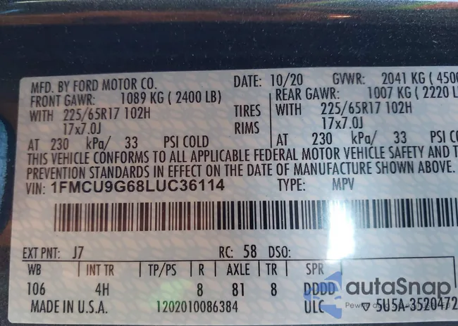 1FMCU9G68LUC36114: 44143396