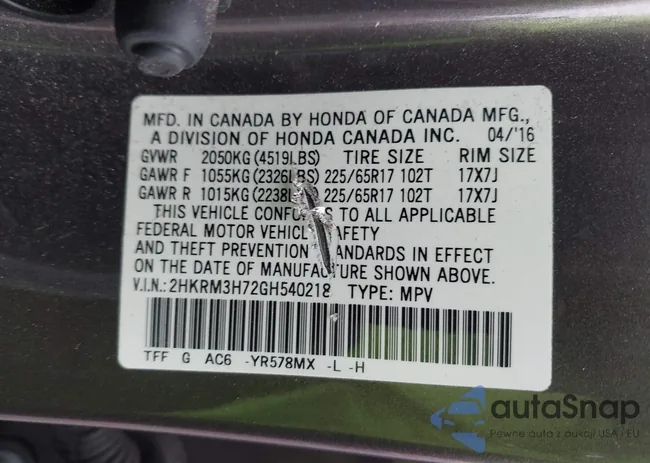 2HKRM3H72GH540218: 44144761