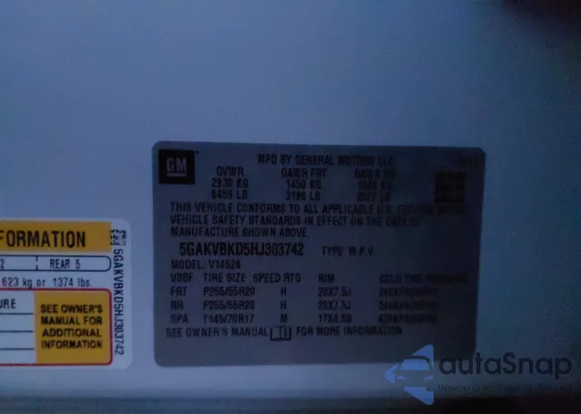 5GAKVBKD5HJ303742: 44144953