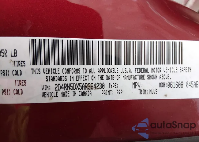 2D4RN5DX5AR364230: 44144141