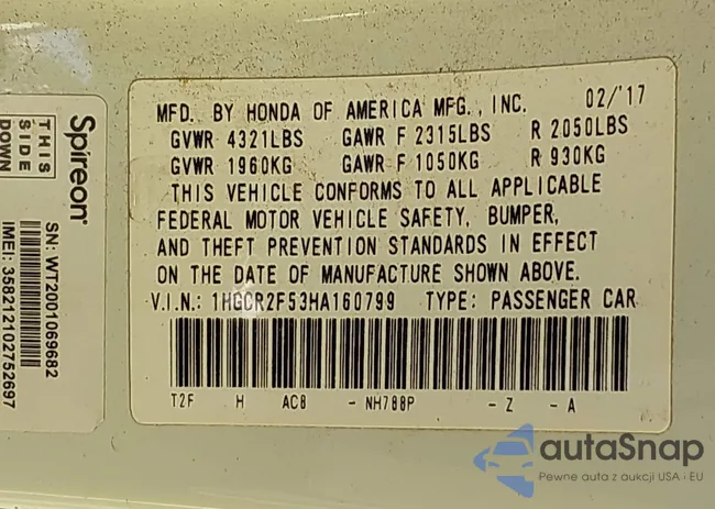 1HGCR2F53HA160799: 44144270