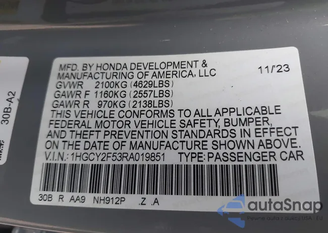 1HGCY2F53RA019851: 44144347