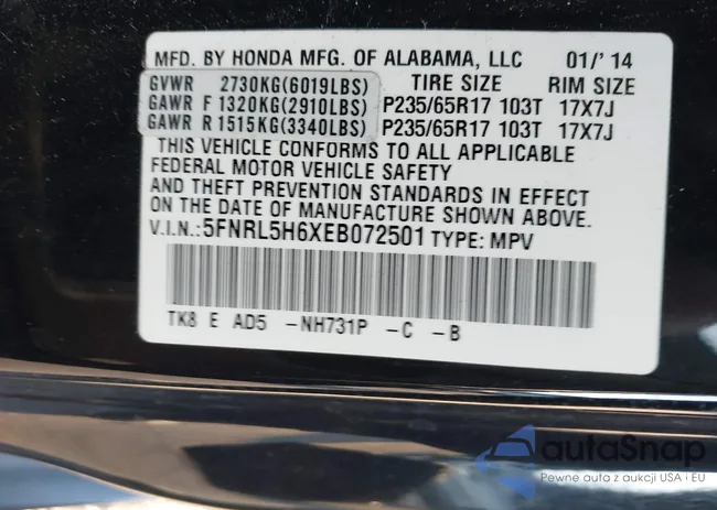 5FNRL5H6XEB072501: 44145839