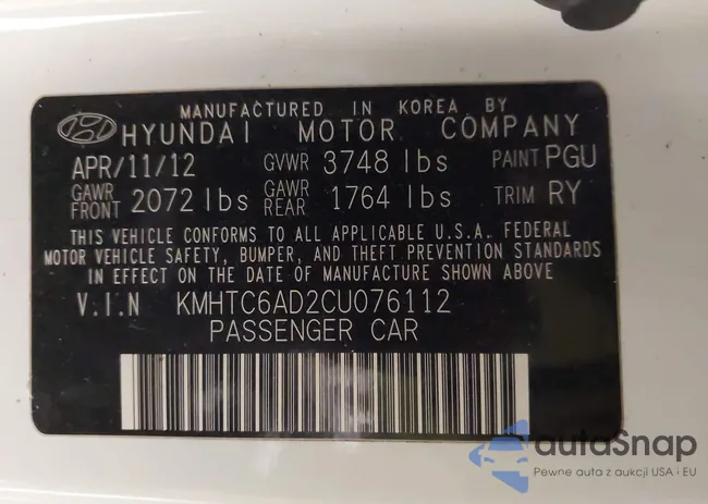 KMHTC6AD2CU076112: 44145916