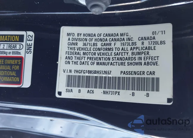 2HGFG1B85BH512657: 44145930