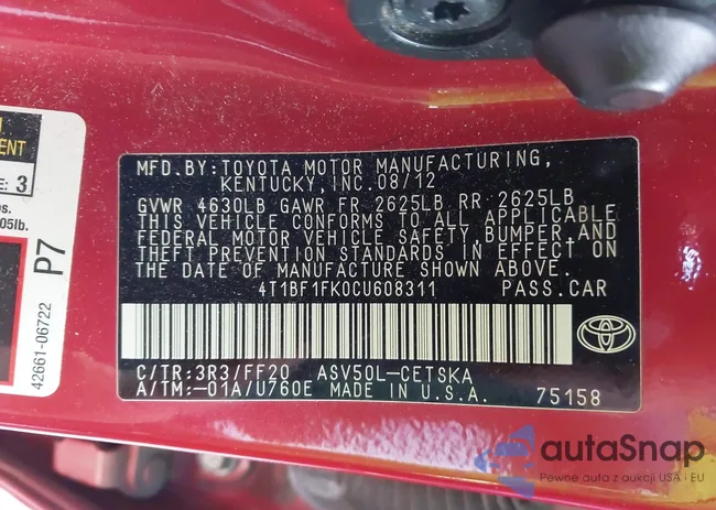 4T1BF1FK0CU608311: 44145981