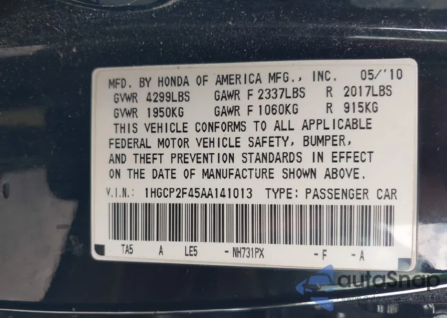 1HGCP2F45AA141013: 44145248