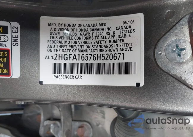 2HGFA16576H520671: 44145249