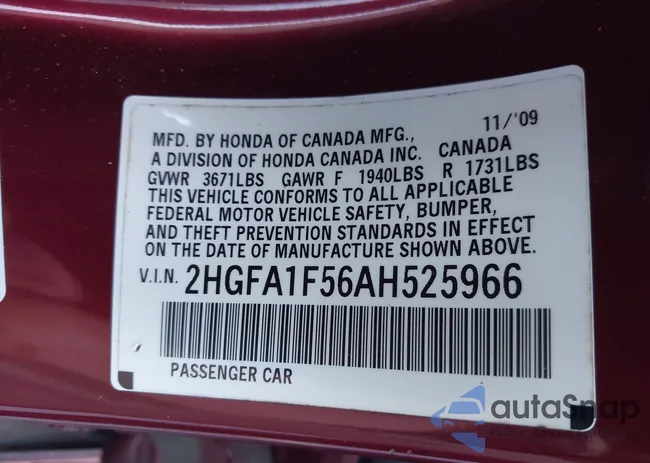 2HGFA1F56AH525966: 44145321