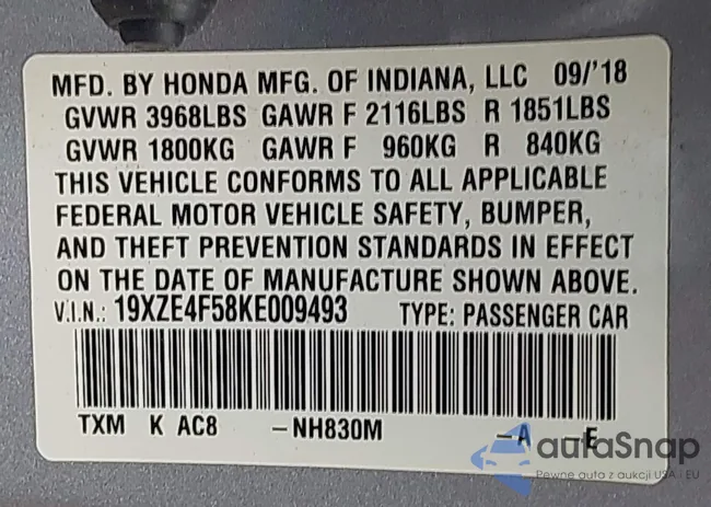 19XZE4F58KE009493: 44146526
