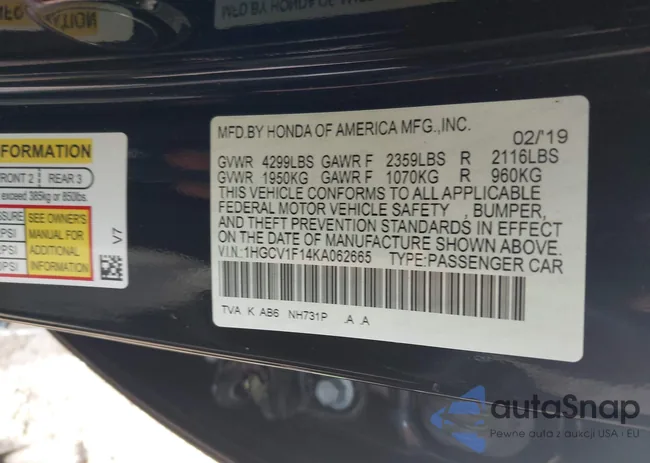 1HGCV1F14KA062665: 44146650