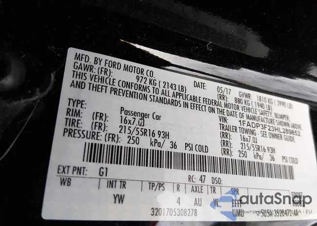 1FADP3F23HL289852: 44146758