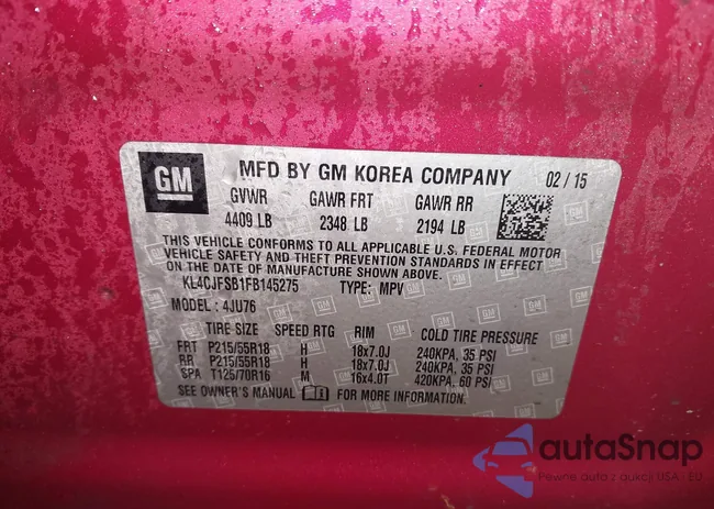 KL4CJFSB1FB145275: 44146842