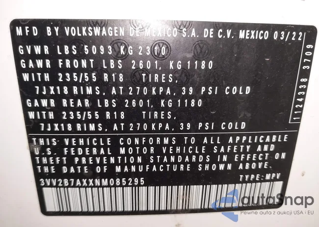 3VV2B7AXXNM085295: 44146874