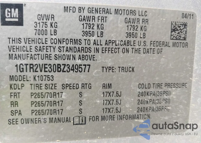 1GTR2VE30BZ349577: 44146972