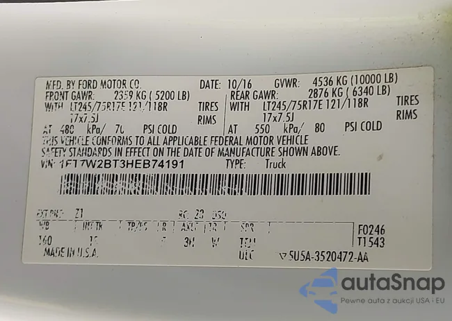 1FT7W2BT3HEB74191: 44146975