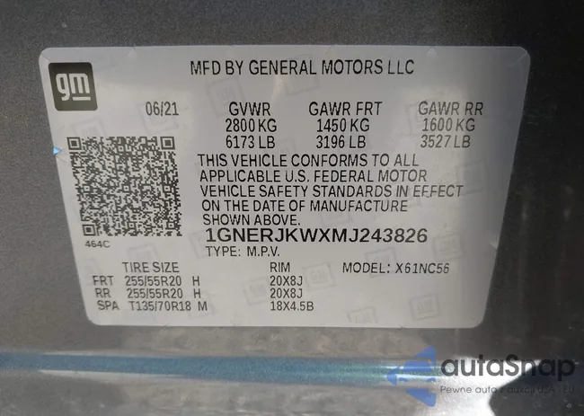 1GNERJKWXMJ243826: 44147062