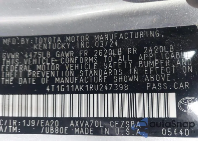 4T1G11AK1RU247398: 44146132