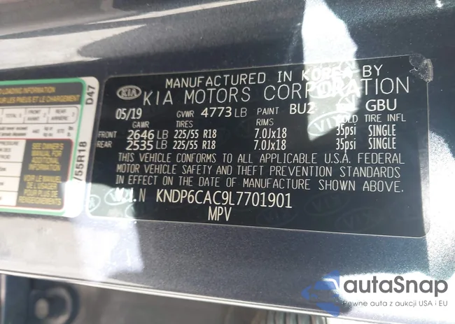 KNDP6CAC9L7701901: 44146167