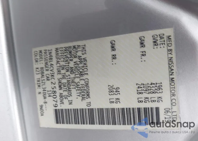 1N4BL4CV3KC258079: 44146360