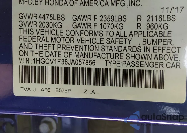 1HGCV1F38JA057856: 44146466