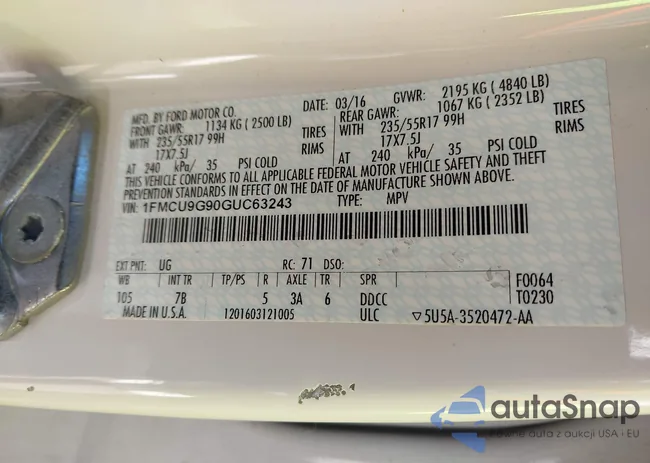 1FMCU9G90GUC63243: 44147485