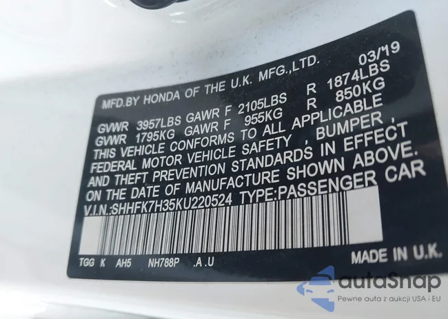 SHHFK7H35KU220524: 44147585