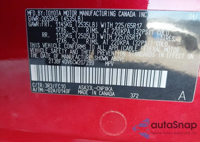 2T3BF4DV6CW207299: 44147164