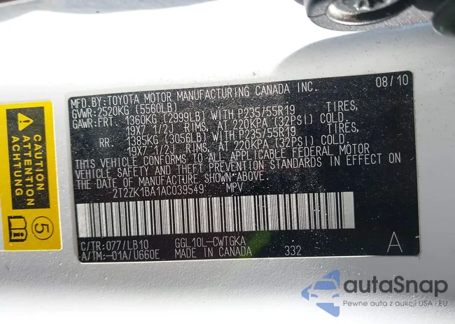 2T2ZK1BA1AC039549: 44147258