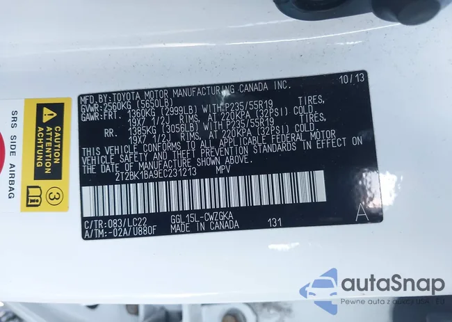 2T2BK1BA9EC231213: 44147262