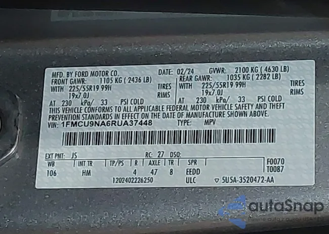 1FMCU9NA6RUA37448: 44147451