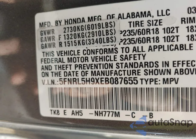 5FNRL5H9XEB087655: 44148719