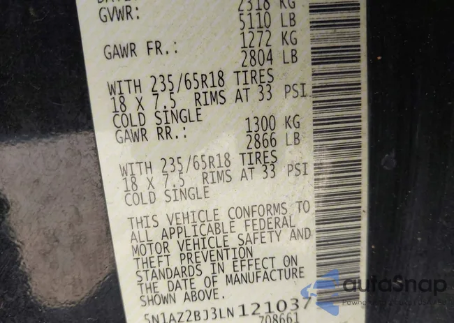 5N1AZ2BJ3LN121037: 44148912