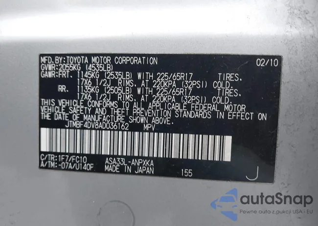 JTMBF4DV8AD036162: 44148965