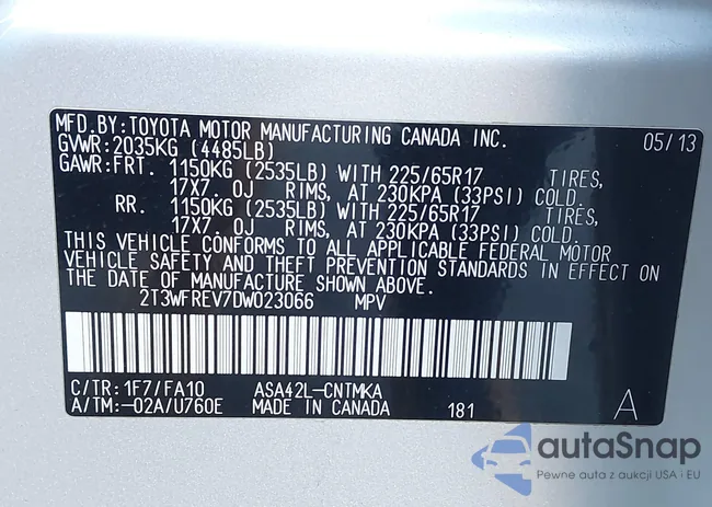 2T3WFREV7DW023066: 44148200