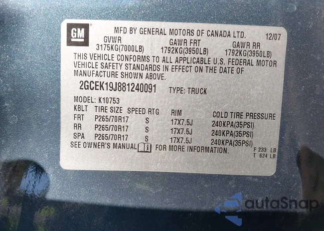 2GCEK19J881240091: 44148257