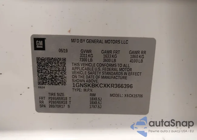 1GNSKBKCXKR366396: 44148399