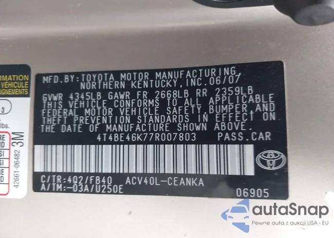 4T4BE46K77R007803: 44148465