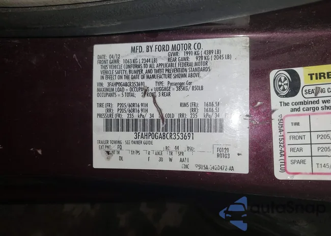 3FAHP0GA8CR353691: 44149967