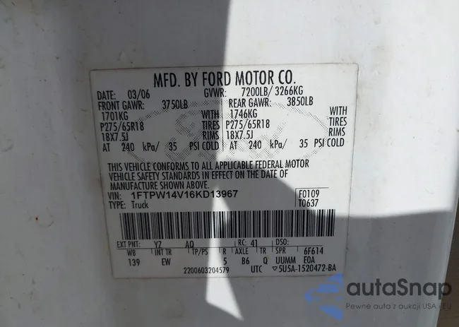 1FTPW14V16KD13967: 44150035