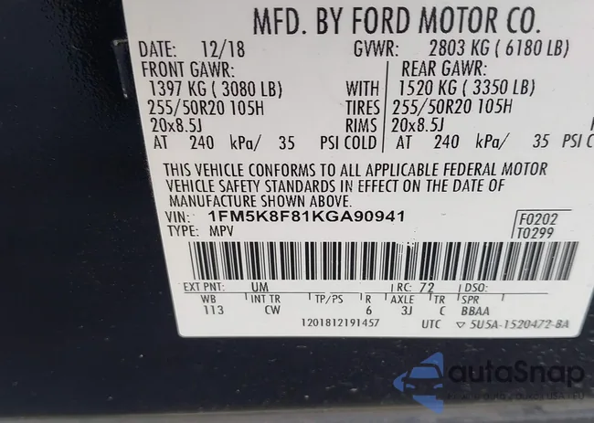 1FM5K8F81KGA90941: 44149225