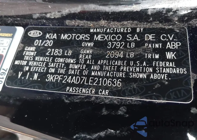 3KPF24AD7LE210636: 44150642