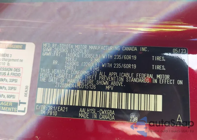 2T2BBMCA4PC015126: 44150677