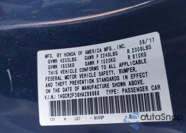 1HGCR2F36HA299968: 44150709