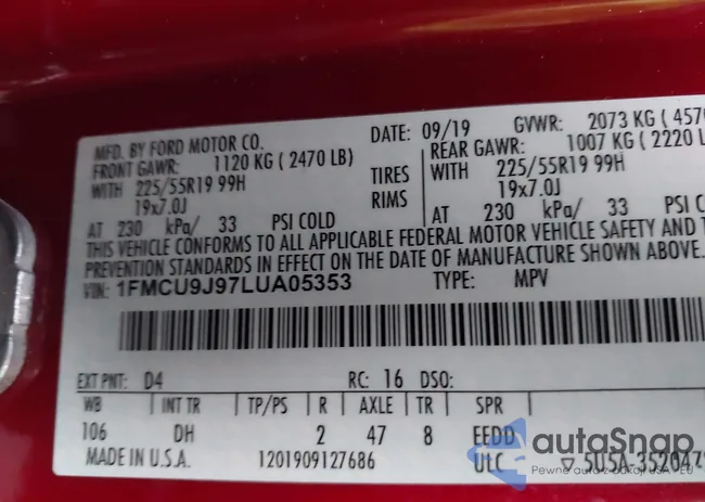 1FMCU9J97LUA05353: 44150313