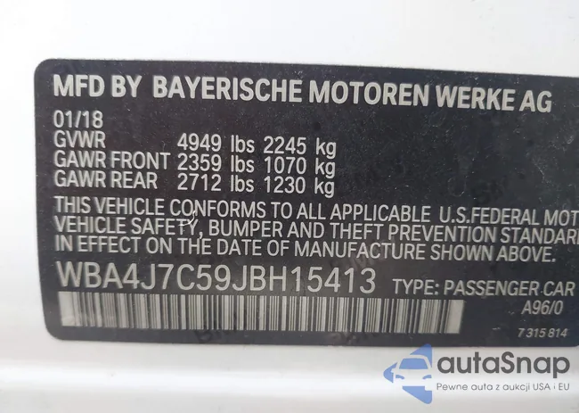 WBA4J7C59JBH15413: 44151707