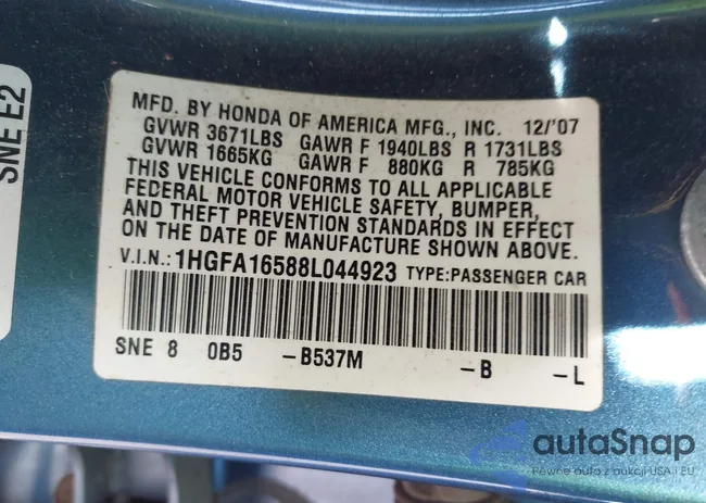 1HGFA16588L044923: 44151765