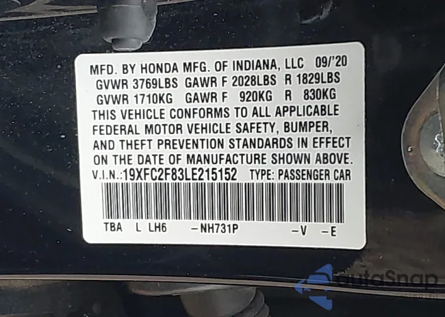 19XFC2F83LE215152: 44151806