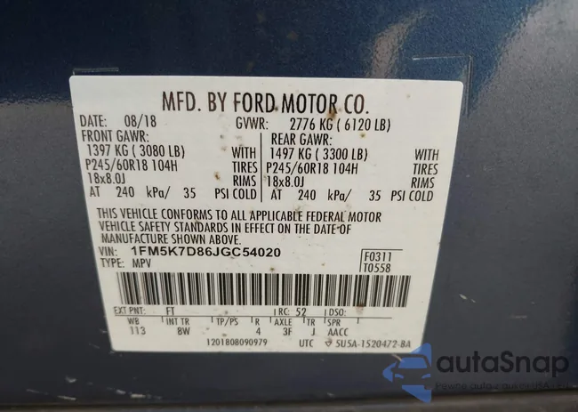 1FM5K7D86JGC54020: 44151865