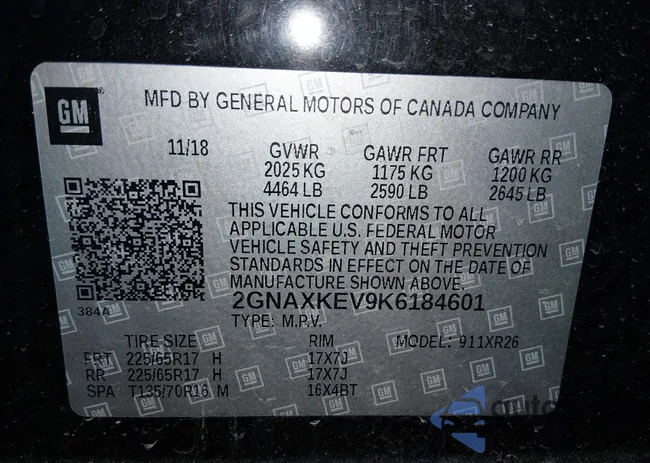 2GNAXKEV9K6184601: 44152000